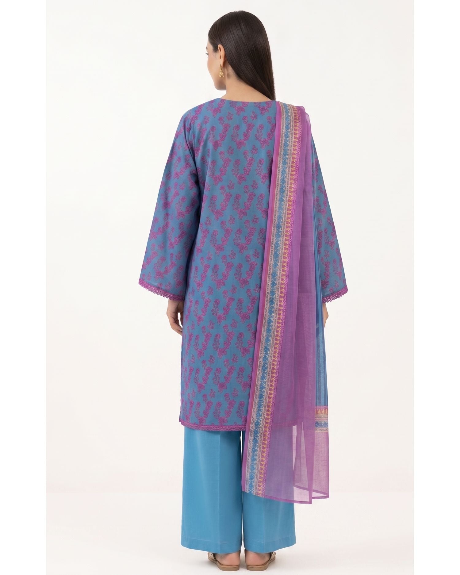 Sapphire 3 Piece Printed Lawn Suit – Pink & Blue
