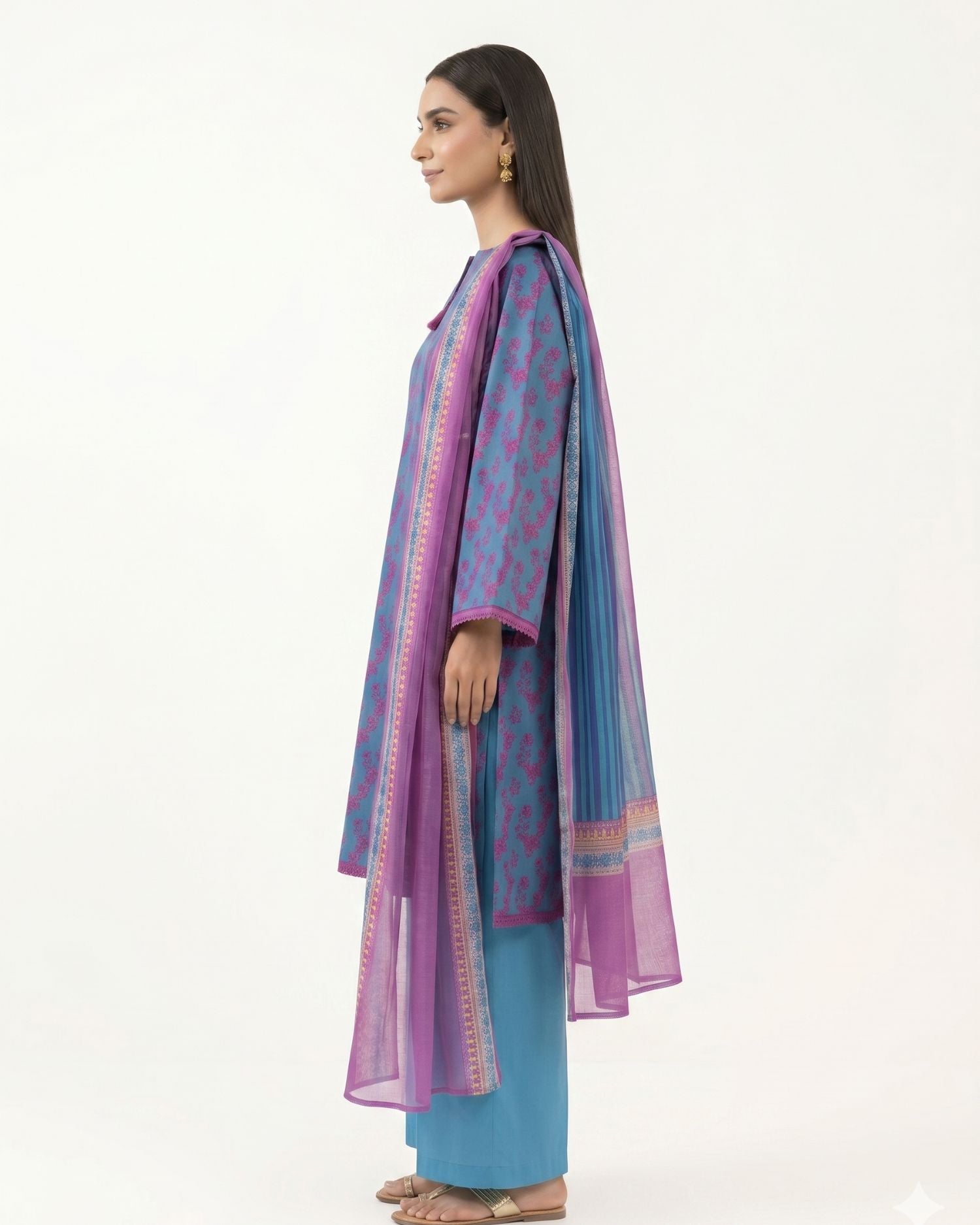 Sapphire 3 Piece Printed Lawn Suit – Pink & Blue